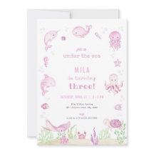 Invitación de cumpleaños de Chica rosa bajo el mar