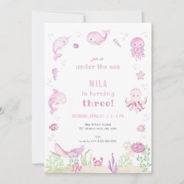 Invitación de cumpleaños de Chica rosa bajo el mar