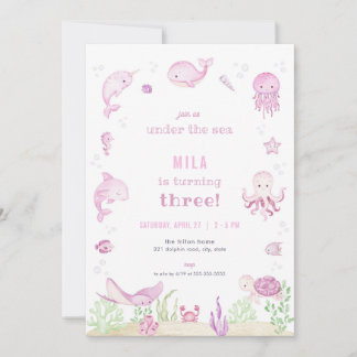 Invitación de cumpleaños de Chica rosa bajo el mar