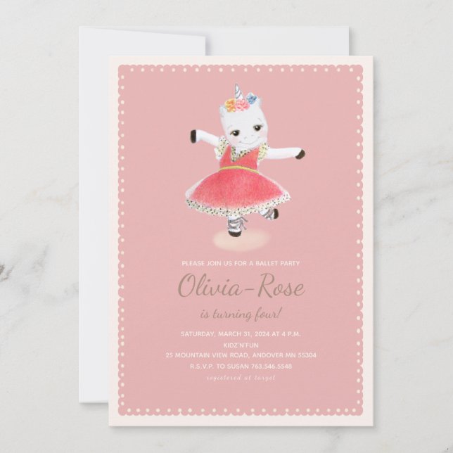 Invitación de cumpleaños de Chica rosa Ballerina U (Anverso)