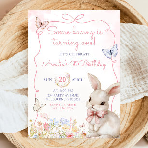 Invitación de cumpleaños de Chica rosa conejo de f