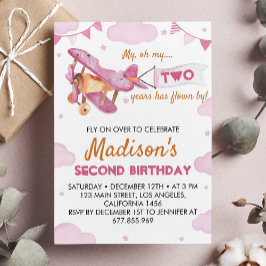 Invitación de cumpleaños de Chica rosa de avión de
