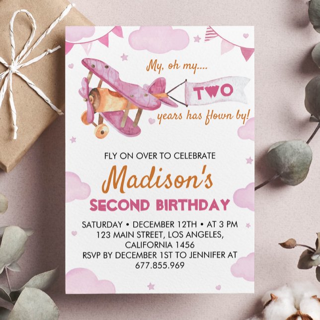 Invitación de cumpleaños de Chica rosa de avión de (Subido por el creador)