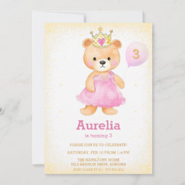 Invitación de cumpleaños de chica rosa del oso pri