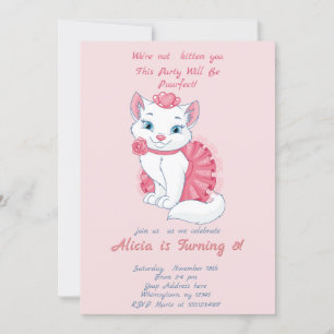 Invitación de cumpleaños de chica rosado gatito.