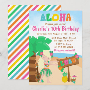 Invitación de cumpleaños de chica rubia de Aloha L
