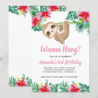 Invitación de cumpleaños de Chica Sloth colgante