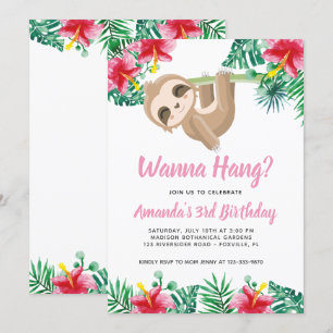 Invitación de cumpleaños de Chica Sloth colgante