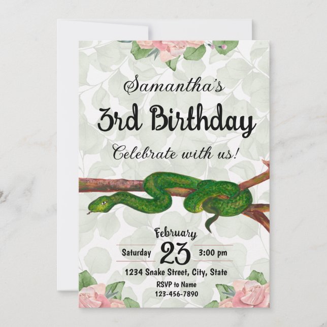 Invitación de cumpleaños de chica Snake (Anverso)