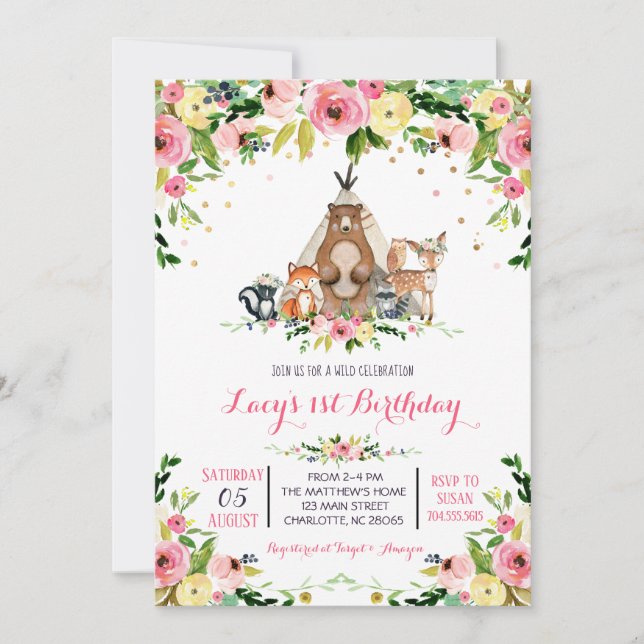 invitación de cumpleaños de chica woodland (Anverso)