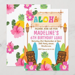 Invitación de cumpleaños de chicas Aloha Luau