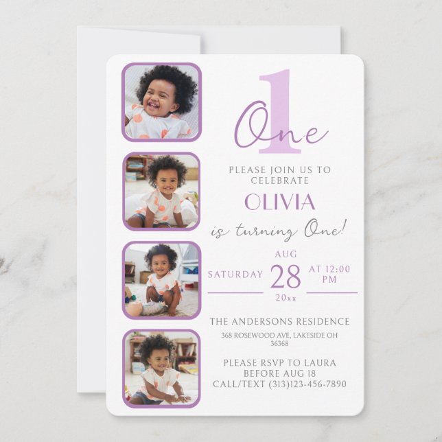 Invitación de cumpleaños de chicas con imagen de C (Anverso)