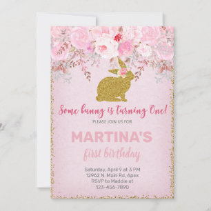 Invitación de cumpleaños de chicas de conejo rosa 