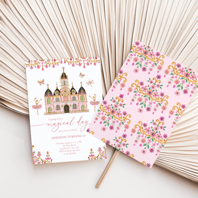 Invitación de cumpleaños de Chicas del Castillo de (Princess Ballerina Magical Day Girls Birthday Invite)