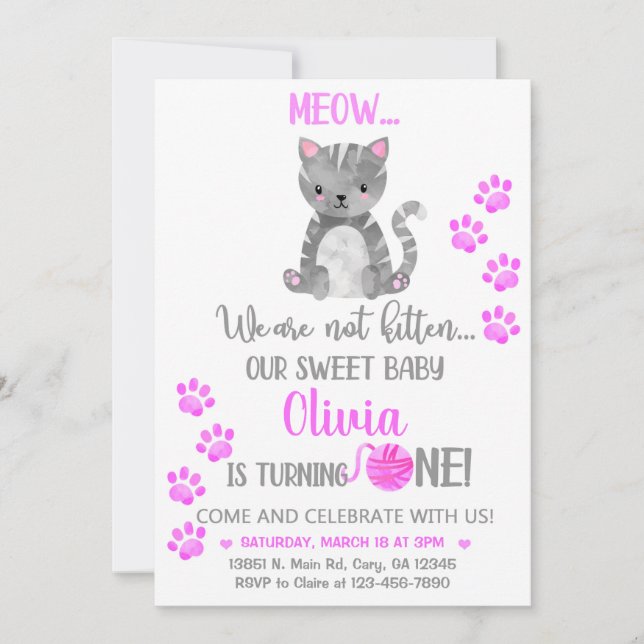 Invitación de cumpleaños de chicas gatitos. No som (Anverso)