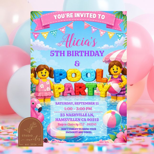 Invitación de cumpleaños de chicas ladrillos pisci (Subido por el creador)