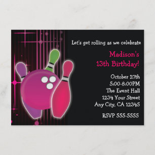 Invitación de cumpleaños de chicas para bolos de b