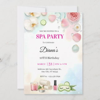 Invitación de cumpleaños de chicas Spa | Fiesta de