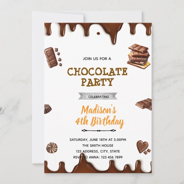 Invitación de cumpleaños de chocolate (Anverso)