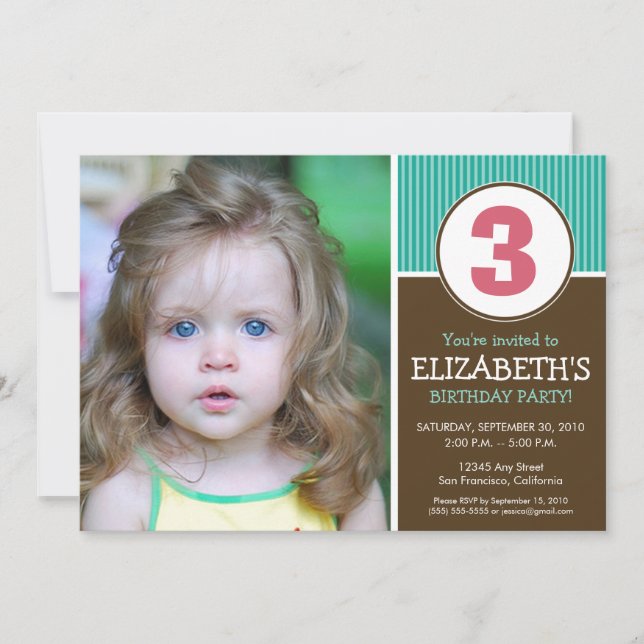 Invitación de cumpleaños de chocolate/Aqua simple  (Anverso)