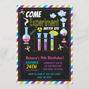Invitación de cumpleaños de ciencia para una niña