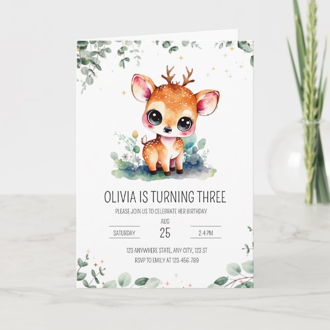 invitación de cumpleaños de ciervo, cumpleaños de  (Anverso)