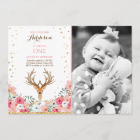 Invitación de cumpleaños de ciervo Floral dorado r