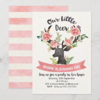 Invitación de cumpleaños de ciervos florales de ch