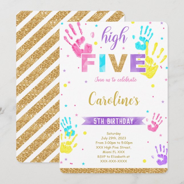 Invitación de cumpleaños de cinco años (Anverso / Reverso)