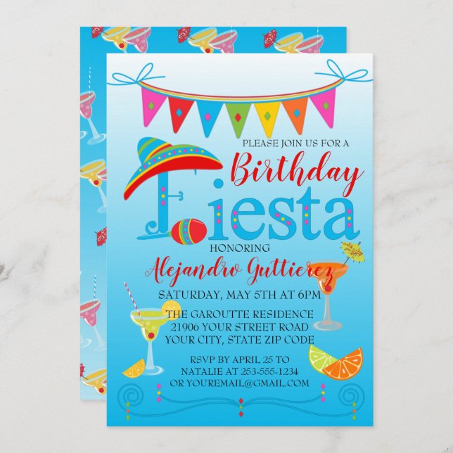Invitación de cumpleaños de Cinco de Mayo (Anverso / Reverso)