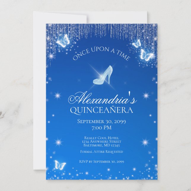Invitación de cumpleaños de Cinderella Quinceanera (Anverso)