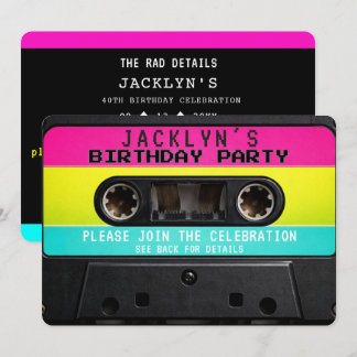 Invitación de cumpleaños de cinta de casete retro