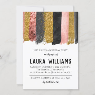 Invitación de cumpleaños de Cinta Negra y Oro de R