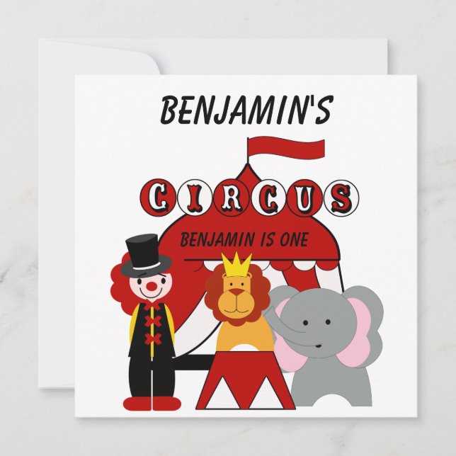 Invitación de cumpleaños de Circo Blanco y Rojo pe (Anverso)