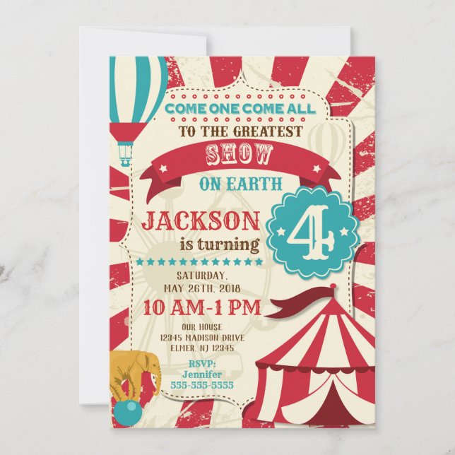 Invitación de cumpleaños de Circo / Invitación de  (Anverso)