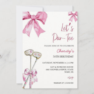Invitación de cumpleaños de club de golf Pink Bow 