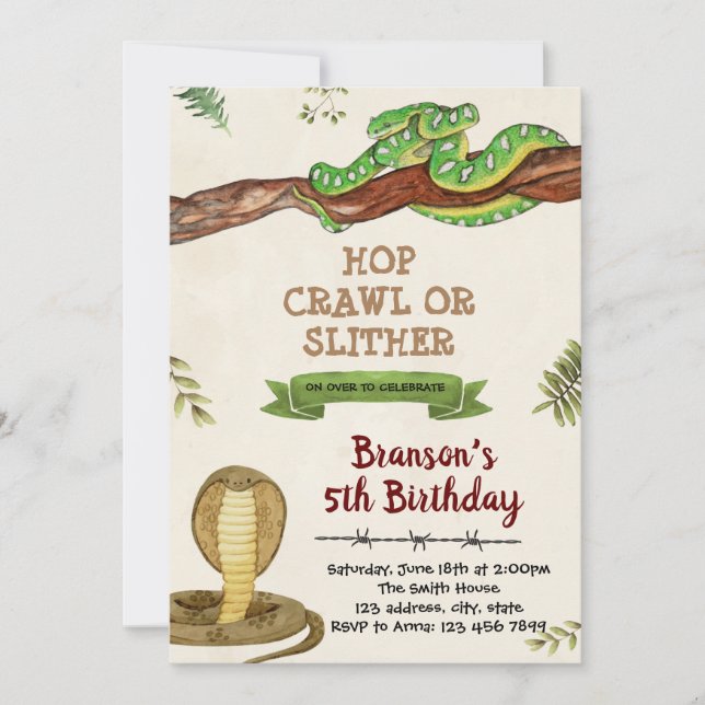 Invitación de cumpleaños de cobra de serpiente (Anverso)