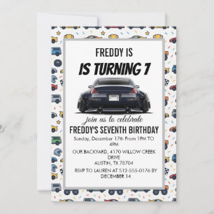 Invitación de cumpleaños de coche 350Z R con sta