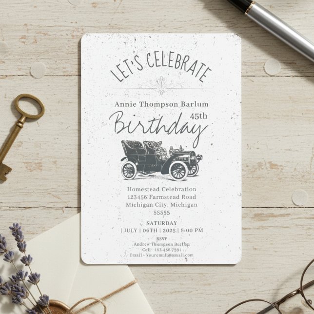 Invitación de cumpleaños de coche antiguo (Subido por el creador)