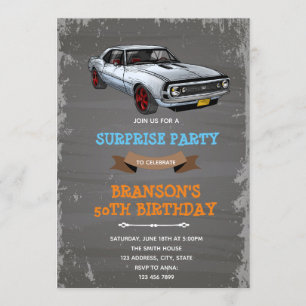 invitación de cumpleaños de coche camaro retro