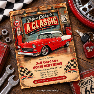 Invitación de cumpleaños de coche clásico retro vi