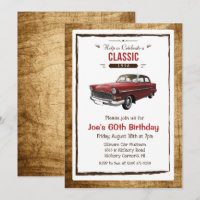 Invitación de cumpleaños de coche clásico vintage 
