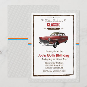Invitación de cumpleaños de coche clásico vintage 