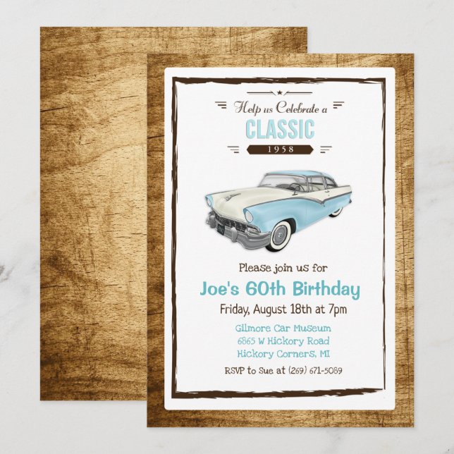 Invitación de cumpleaños de coche clásico vintage  (Anverso / Reverso)