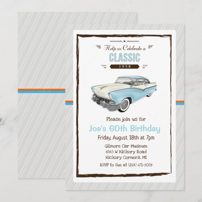 Invitación de cumpleaños de coche clásico vintage  (Anverso / Reverso)