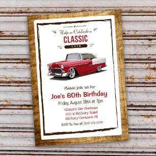 Invitación de cumpleaños de coche clásico vintage