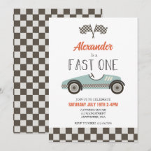 Invitación de cumpleaños de coche de carreras azul