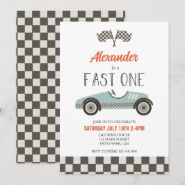 Invitación de cumpleaños de coche de carreras azul