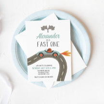 Invitación de cumpleaños de coche de carreras azul