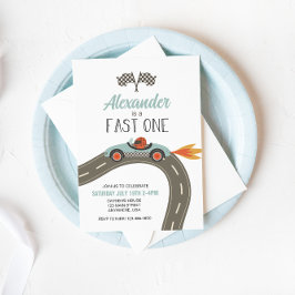 Invitación de cumpleaños de coche de carreras azul